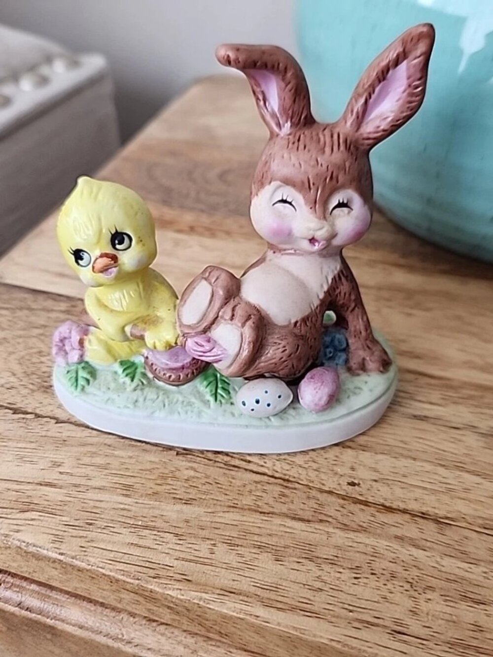 Vintage Russ Berrie Ceramic Bunny Rabbit And Chick Figurine #1062